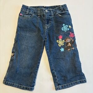 Vintage Y2K Girls 10 Bobby Jack Capris Denim Blue Jean Cartoon Monkey Embroidery